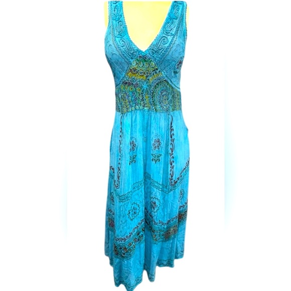 Ludy" Blue Bohemian Midi Dress - 100% Viscose - One Size - Picture 1 of 15